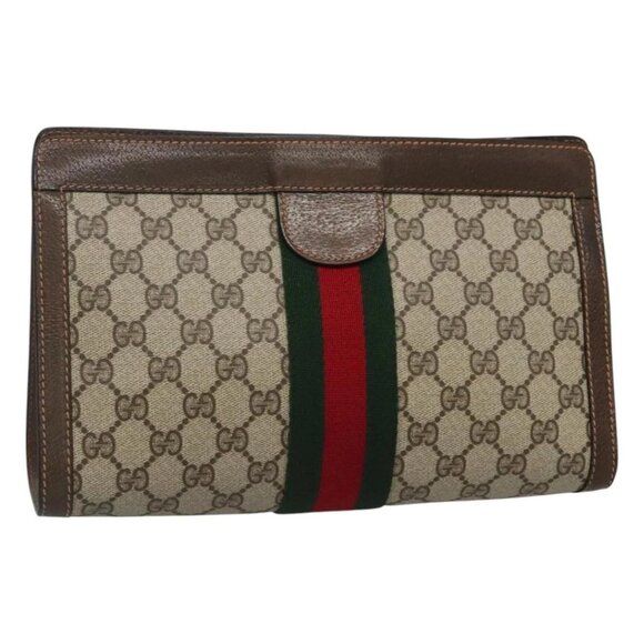 GUCCI GG Supreme Web Sherry Line Clutch Bag PVC Beige - Picture 1 of 16